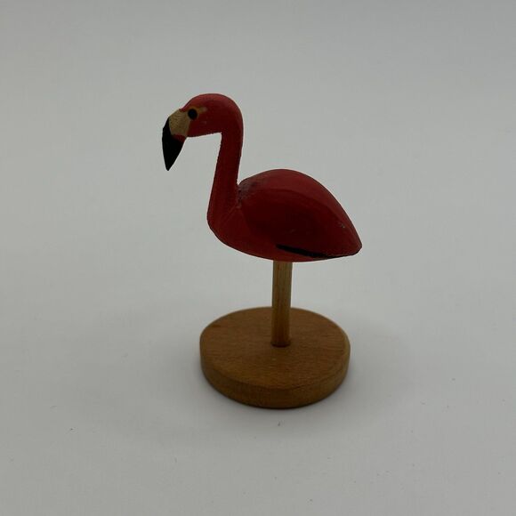 Flamingo Bird Wooden Figurine Hand Carved Signed Kw Burt - Picture 1 of 5